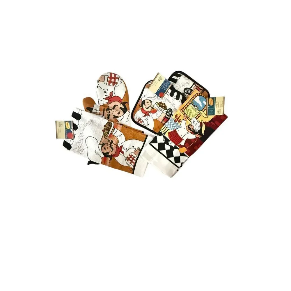 Home Collection - Kitchen Linen Set Includes 2 Dish Towel 2 Pot Holders 1 Oven M